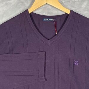 Caspi Conus Purple V-Neck Ribbed Pullover Sweater Mens Size L CCE1WW10AT3100